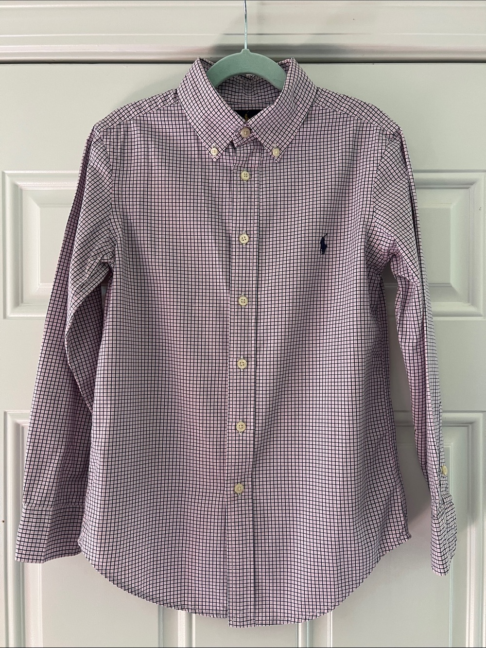 Ralph Lauren Pink and Navy Check Button-Down Shirt - Boys Size: 10